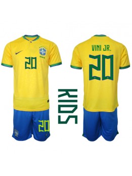 Brasilien Vinicius Junior #20 Heimtrikotsatz für Kinder WM 2022 Kurzarm (+ Kurze Hosen)